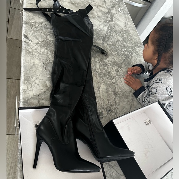 Belted thigh high stiletto chap boots - Picture 14 of 16